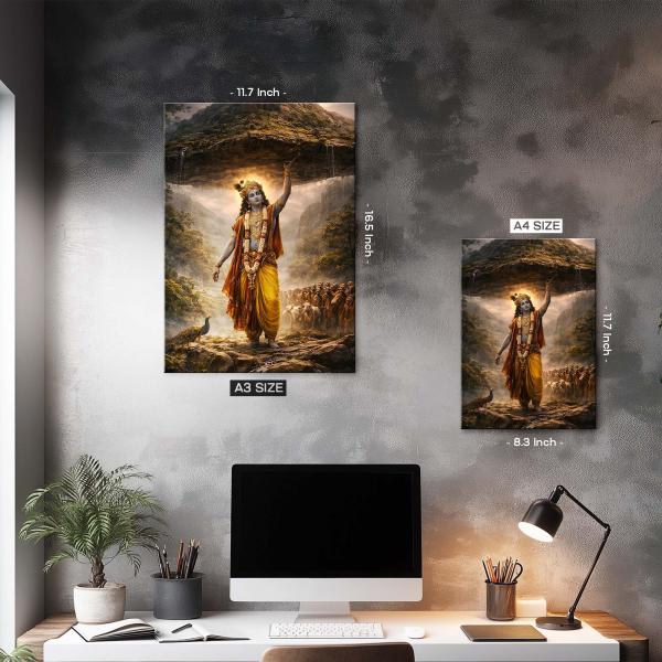 Shri Krishna Govardhan Dharan: Protector of Dharma Metal Poster