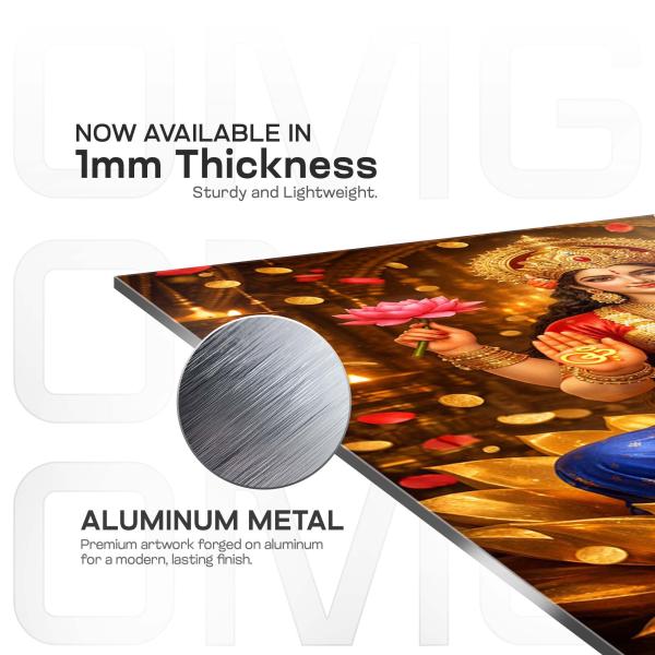 Mahalakshmi Kamalāsana: Eternal Goddess of Wealth & Abundance | Divine Metal Poster