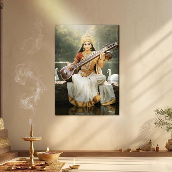 Saraswati: Eternal Flow of Wisdom & Art Metal Poster