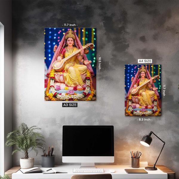 Maa Saraswati: The Divine Source of Wisdom & Creativity | Sacred Metal Poster