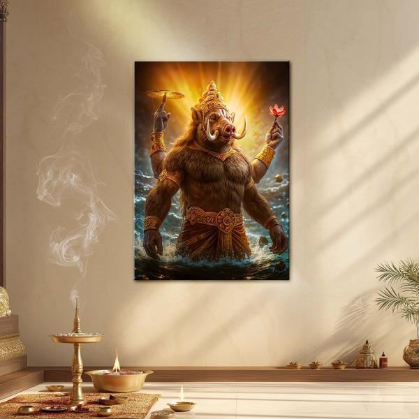 Varaha Avatar: The Divine Rescuer of Earth Metal Poster