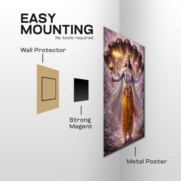Sheshashayi Vishnu: Supreme Preserver of the Cosmos Metal Poster