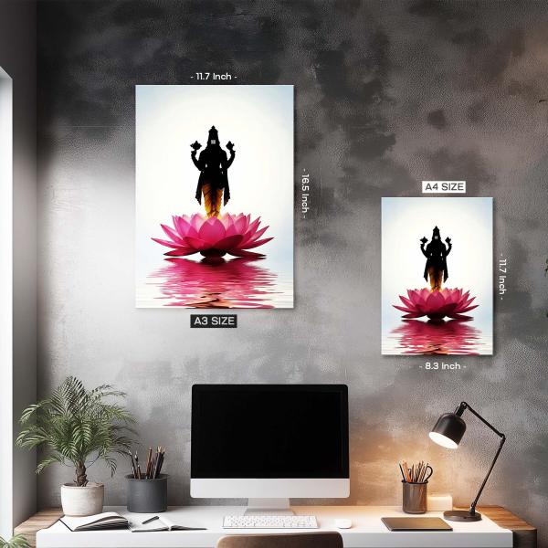 Lord Vishnu: The Lotus-Born Guardian of Cosmic Balance | Serene Divine Metal Poster
